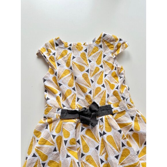 Girl's OKAIDI Yellow Grey Abstract Heart Print Cotton Fit & Flare Dress, Size 4 - Picture 2 of 13